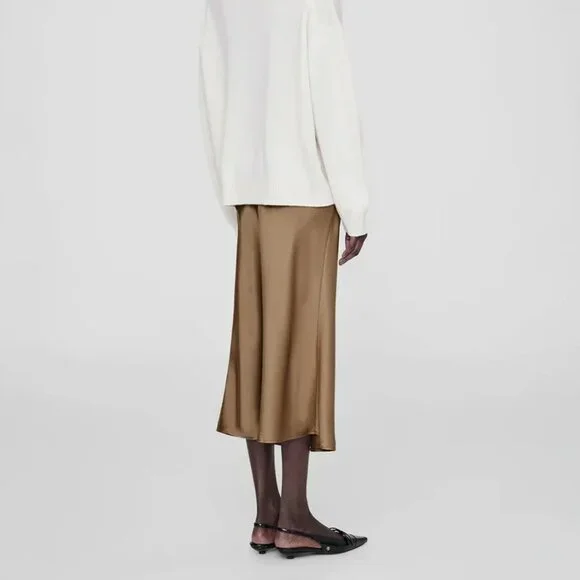 ANINE BING Bar Silk Skirt in Taupe Size Small - Picture 4 of 6